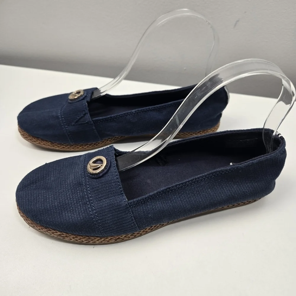 Nautica Women's Navy Loafers with Brown Braided Sole